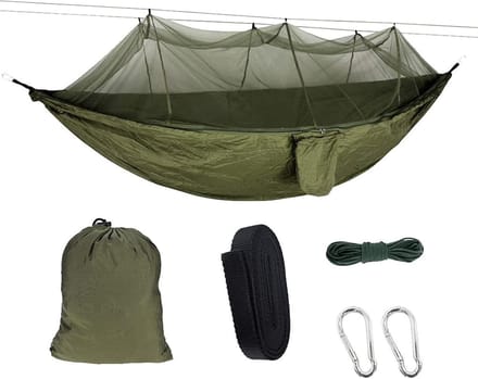 Camping Hangmat - Dubbele Hangmat - Buiten Ontspannen - Geïntegreerd Klamboe - 300 kg Capaciteit - Grijs