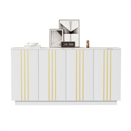 REDOM - Sideboard - 4 Deuren En Verstelbare Indeling - Minimalistisch - Woonkamer - Spaanplaat - Wit-Goud - 35 X 140 X 70 Cm