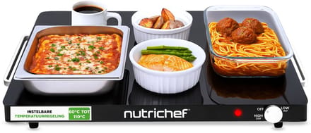 NutriChef Elektrisch Warmhoudplaat - Glazen Oppervlak - Instelbare Temperatuur - Zwart
