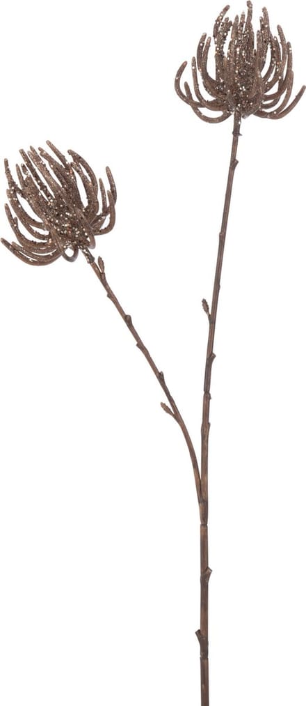 J-Line decoratie tak 2 Bloemen + Glitters - kunststof - bruin - 12 st.