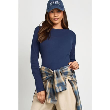 boohoo Dames Zwangerschaps Basic Rib met lange mouwen longline getailleerde top | Marineblauw | Maat: 44