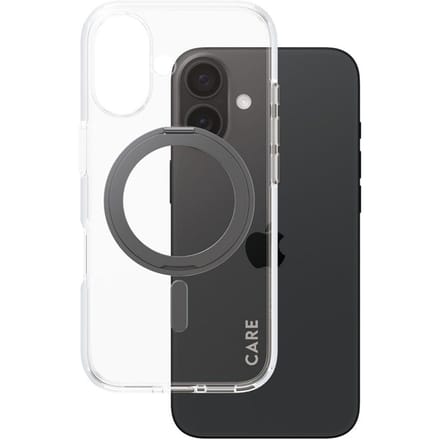 CARE by PanzerGlass Feature Case - Transparant w. - Zwart Kickstand & MagSafe iPhone 16
