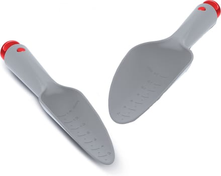 Set van 2 grijze kunststof tuinscheppen 31 cm verschillende breedtes