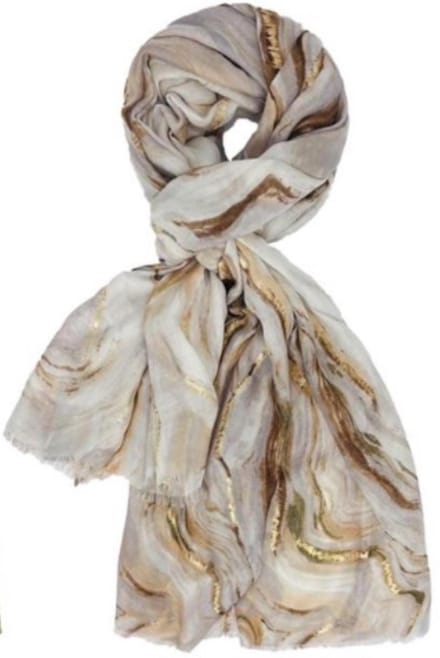 Lange Dunne Sjaal - Print - Goud Accent - Khaki - (18752#)