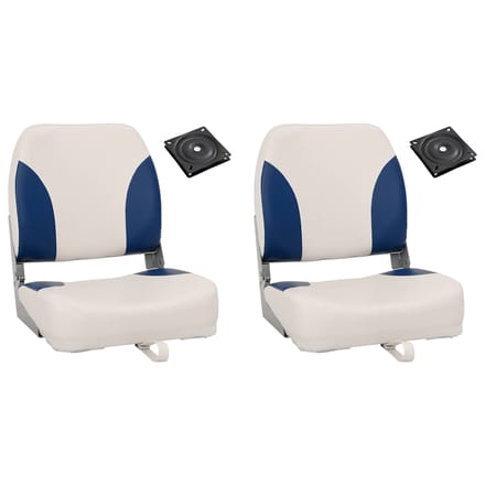 vidaXL - Bootstoel - 2 - set - met - blauw-witte - kussens - inklapbaar