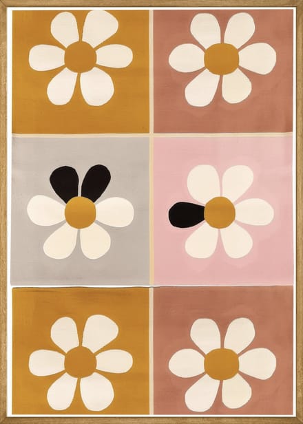 Vrolijke Bloemen in Blokken Poster - 30x40 cm