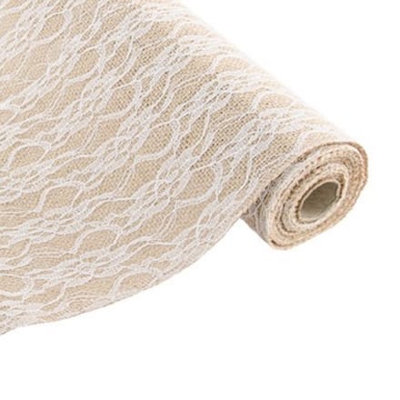 Chaks Jute tafelloper - met wit kant - 29 x 300 cm - Tafeldecoratie versieringen
