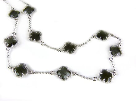 model 10 Fiori collier in zilver donkergrijze klavers