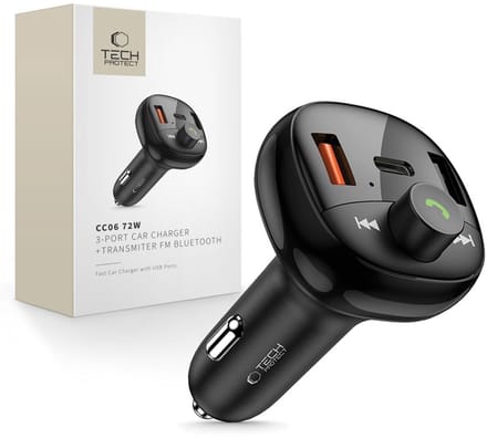 Tech-Protect - Bluetooth Muziek FM Transmitter Handsfree Bellen - Snellader - USB-C & USB-A - Zwart