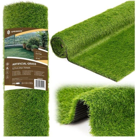 Gazon artificiel - SPRINGOS - 2x5 m - 32 mm - 21 100 touffes/m² - 70% PE/30% PP