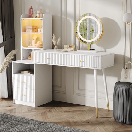 Sweiko Kaptafel - LED-verlichting - met spiegel - 4 lades - glazen deuren - 100 x 40 x 125 cm - wit