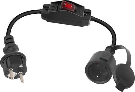 Omgoods - Korte verlengkabel zwart - Waterdicht, IP44, 16A