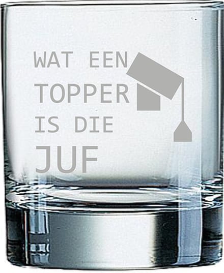 Gegraveerde Whiskeyglas 20cl Juf u bent geweldig