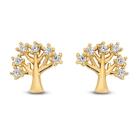 New Bling Goud 9NBG-0091 Oorknop Levensboom - Zirkonia - 6mm - Goud