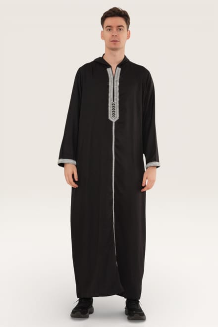Heren zwarte Eid Marokkaanse Thobe Robe Djellaba Gandoura Ramadan Jubba LFS-HM3
