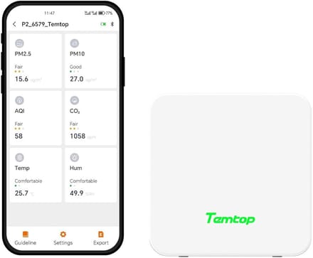 Nauwkeurige 6-in-1 Luchtkwaliteit Monitor met CO2, PM2.5 en Temperatuurmeter