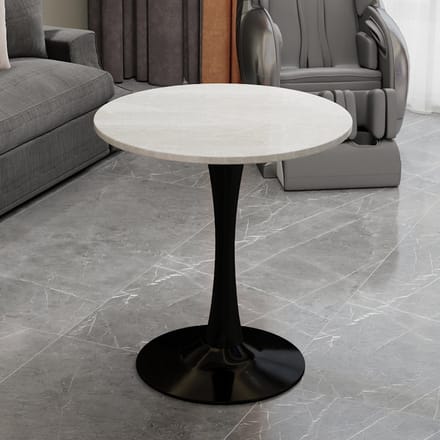 REDOM - Bijzettafel - Rond Tafelblad - Modern - Woonkamer - Kunstmarmer - Zwart Wit