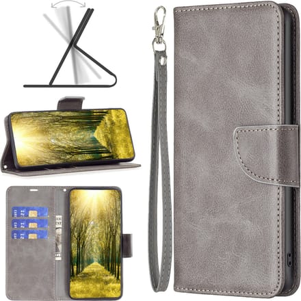 MobyDefend Hoesje - Geschikt voor iPhone 14 Plus - Wallet Book Case Met Koord - Grijs