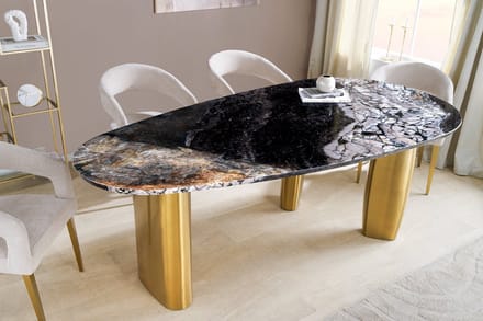 Design eettafel BIO 200cm grijs wit bruin natuursteen marmer metaal geborsteld goud - 46205