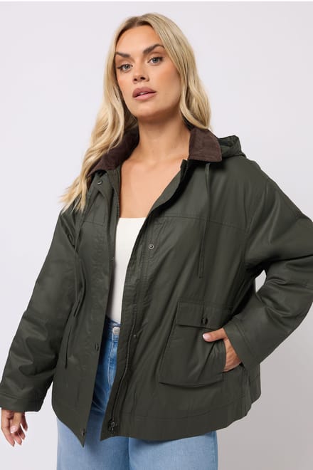 Yours Groene Gewaxte Parka Jas Size 48