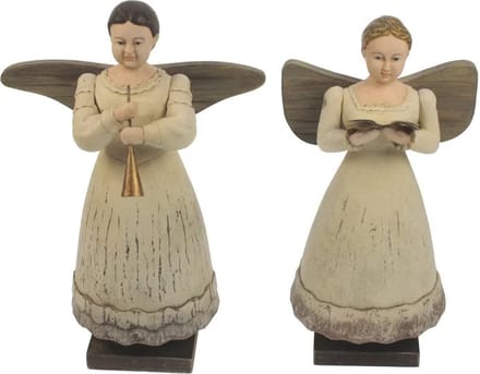 Engeltje met fluit/boek 2ass. hout 18x10,5x26cm/18,5x11x25cm