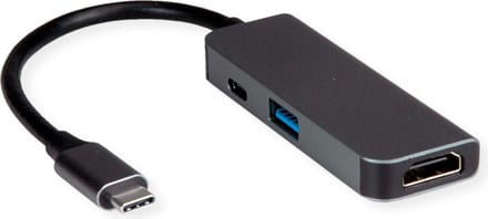 Value Laptop, Monitor Adapter [1x USB-C - 3x HDMI-bus, USB 3.2 Gen 1 bus A (USB 3.0), USB-C] 0.12 m