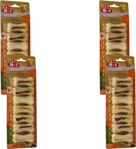 8in1 Delights Bones Strong Kip - Hondensnacks - 4 x Xsmall