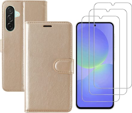 Hoesje geschikt voor Samsung Galaxy A36 bookcase Goud - Met screenprotector tempered glass Galaxy A36 - 3x