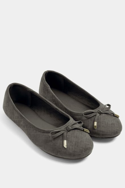 Yours Grijze Geweven Ballerina Pumps In Brede Epasvormsize 38E