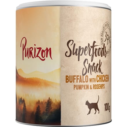 3x100g Purizon Superfood buffel met kip, pompoen & Rozenbottel kattensnack