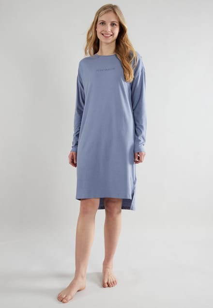 TOM TAILOR Charlotte Dames Nachthemd - lange mouwen - 100% katoen - Blauw