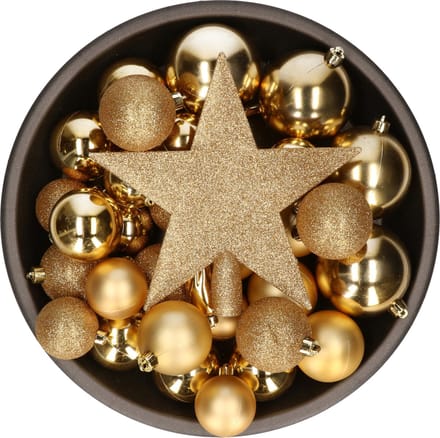 Decoris kerstballenmix - 33 stuks - 5/6/8cm - met piek - kunststof