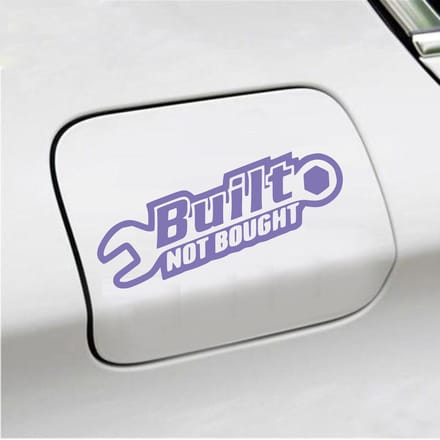 Bumpersticker - Built Not Bought - 8 X 20 - Paars