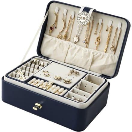 Draagbare Sieraden Opbergdoos Display Multi Vakken PU Sieradenhouder voor Ketting Ring beige