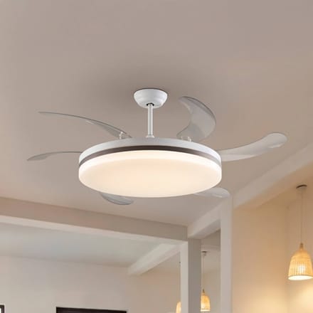 Schuller Valencia LED plafondventilator Vento wit/brons/transparant, Ø 150 cm stil