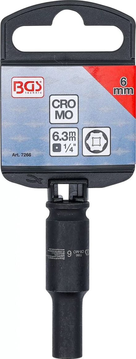 BGS Kracht Dopsleuteldop zeskant, diep - 1/4 - 6 mm