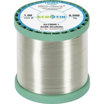 Felder ISO-Core Clear Sn100Ni+ Soldeertin Spoel Sn99,25Cu0,7Ni0,05 0.500 kg 1 mm
