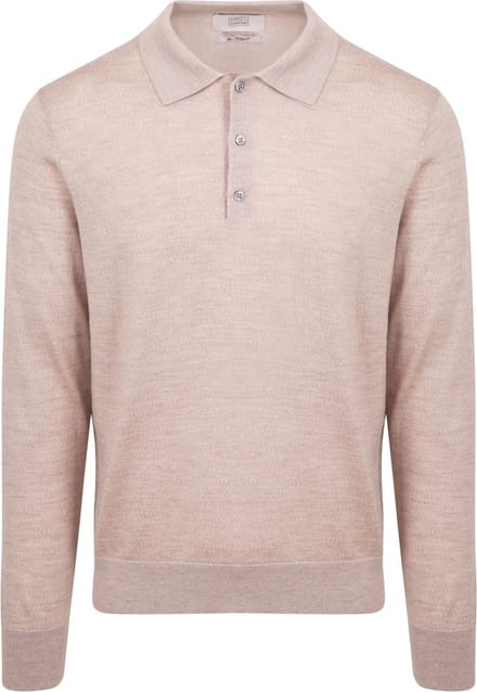 King Essentials The Robert Long Sleeve Poloshirt Merino Beige - Maat L - Heren - Pullovers