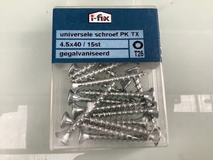 Ifix hout schroef. 4.5 x 40 mm plat kop torx verzinkt.15 stuks universele schroeven.
