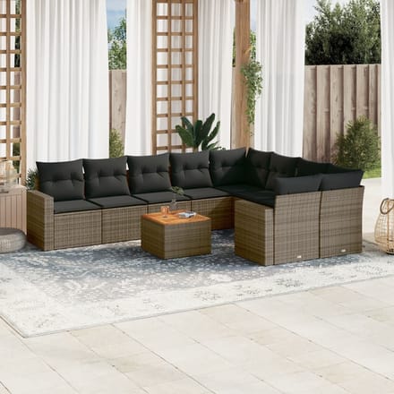 vidaXL - 10-delige - Loungeset - met - kussens - poly - rattan - grijs