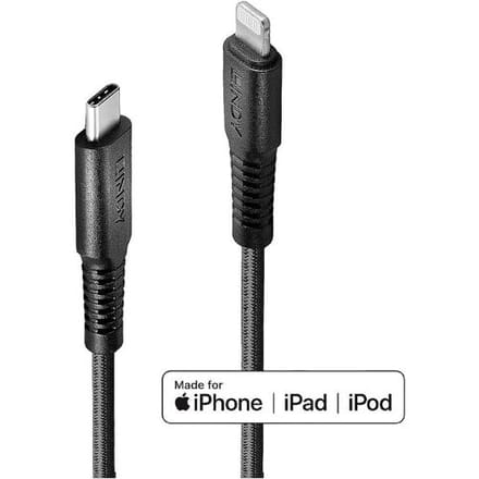 LINDY 31288 USB-kabel USB 2.0 Apple Lightning stekker, USB-C stekker 3.00 m Zwart PVC-mantel