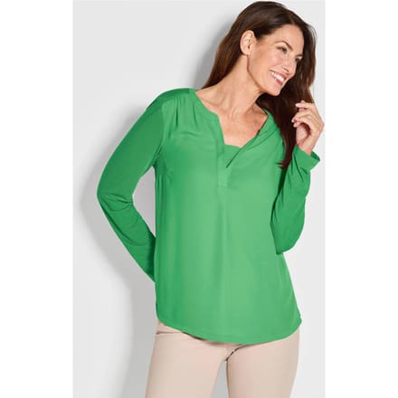 Blouseshirt met chiffon inzet - groen - Gr. 21 van Goldner Fashion