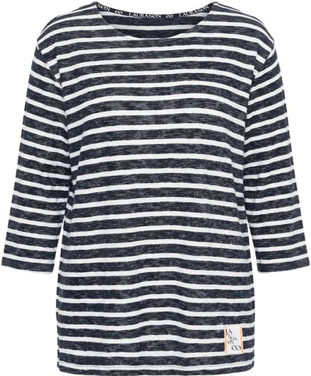 Laurasøn - Dames - Gestreept sweatshirt ronde hals 3/4 mouwen - Marine - Maat 40+