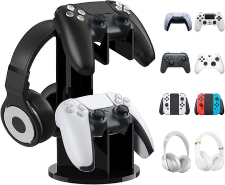 Standaard voor Gamecontroller en Koptelefoon, 2 in 1 Houder voor Spelaccessoires, Zwart.