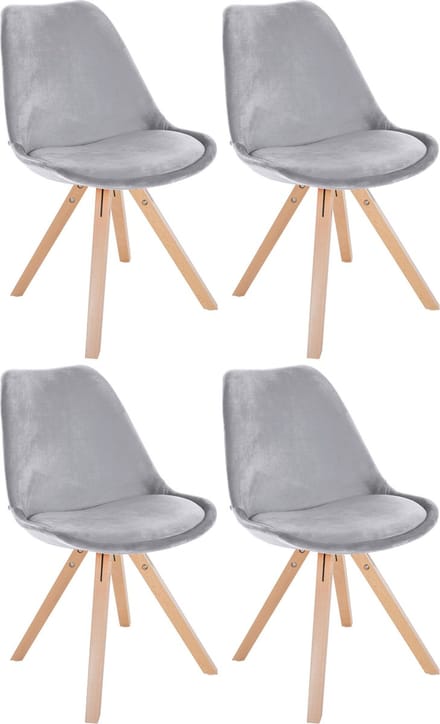 CLP Sofia Set van 4 Eetkamerstoelen - Zonder armleuning - Velvet - Fluweel - licht grijs natura (vierkant)