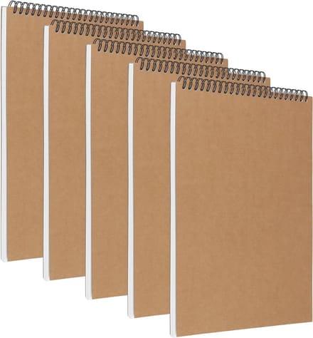 Schetsboek Harde Kaft - Tekenen Blok - Creatief Ontwerpen - Spiraalbinding Plat - A4 5 Stuks - Bruin