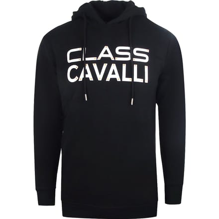Cavalli Class zwarte hoodie met omgekeerd logo