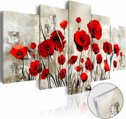 Afbeelding op acrylglas - Rode klaprozen, Rood/Beige, 5luik