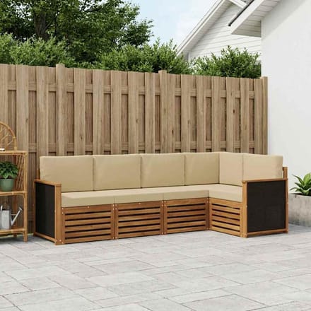 vidaXL - Buiten - bank - set - 4 - st - Naturel - Massief - Acacia - Hout - en - Polyester