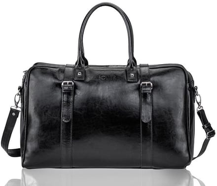 Solier SL16 Hamilton - Weekendtas Heren - Echt Leer - Handbagage Formaat - Schouderriem - Zwart